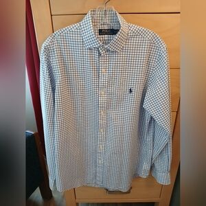 Polo by Ralph Lauren Men's White and Blue Plaid Shirt Sz M